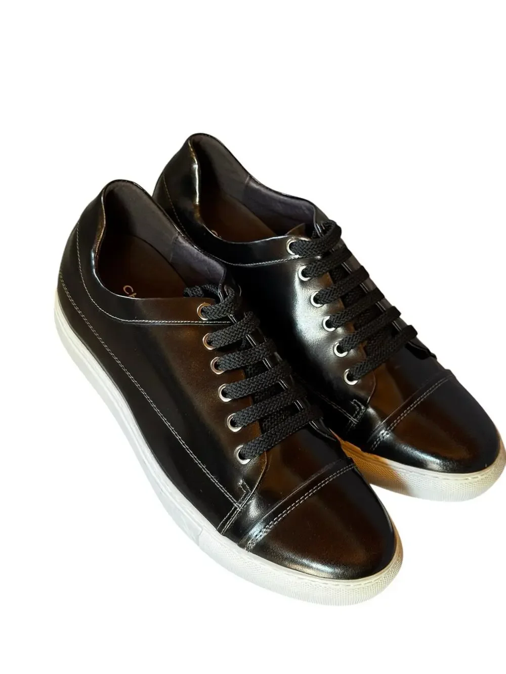 CHAMARIPA Men's Black Leather Elevator Height Increasing Sneakers Size 42